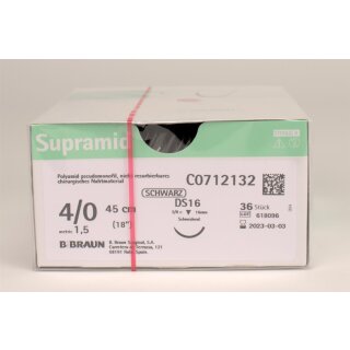 Supramid schwarz DS16 4/0 45cm 3Dtz