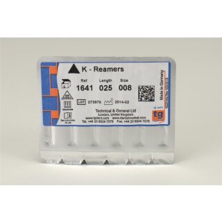 tg K-Reamers 25mm Size 008 6pcs