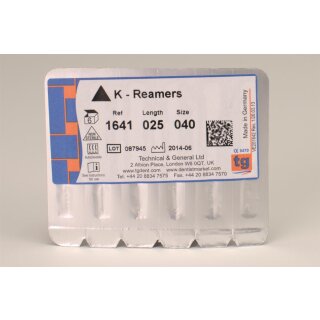tg K-Reamers 25mm Size 040 6pcs