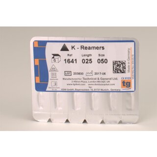 tg K-Reamers 25mm Size 050 6pcs
