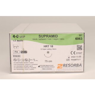 Supramid schwarz 4/0 HRT18 75cm 3Dtz