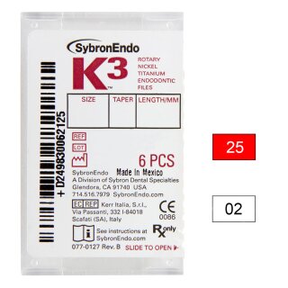 K3 NiTi-Files .02 Gr.25 30mm 6St