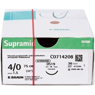 Supramid schwarz DS19 4/0 75cm 3Dtz