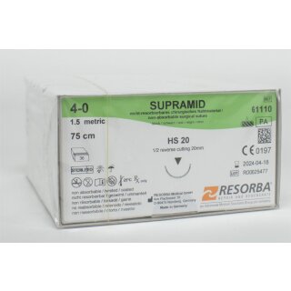 Supramid schwarz 4/0 HS20 75cm 3Dtz
